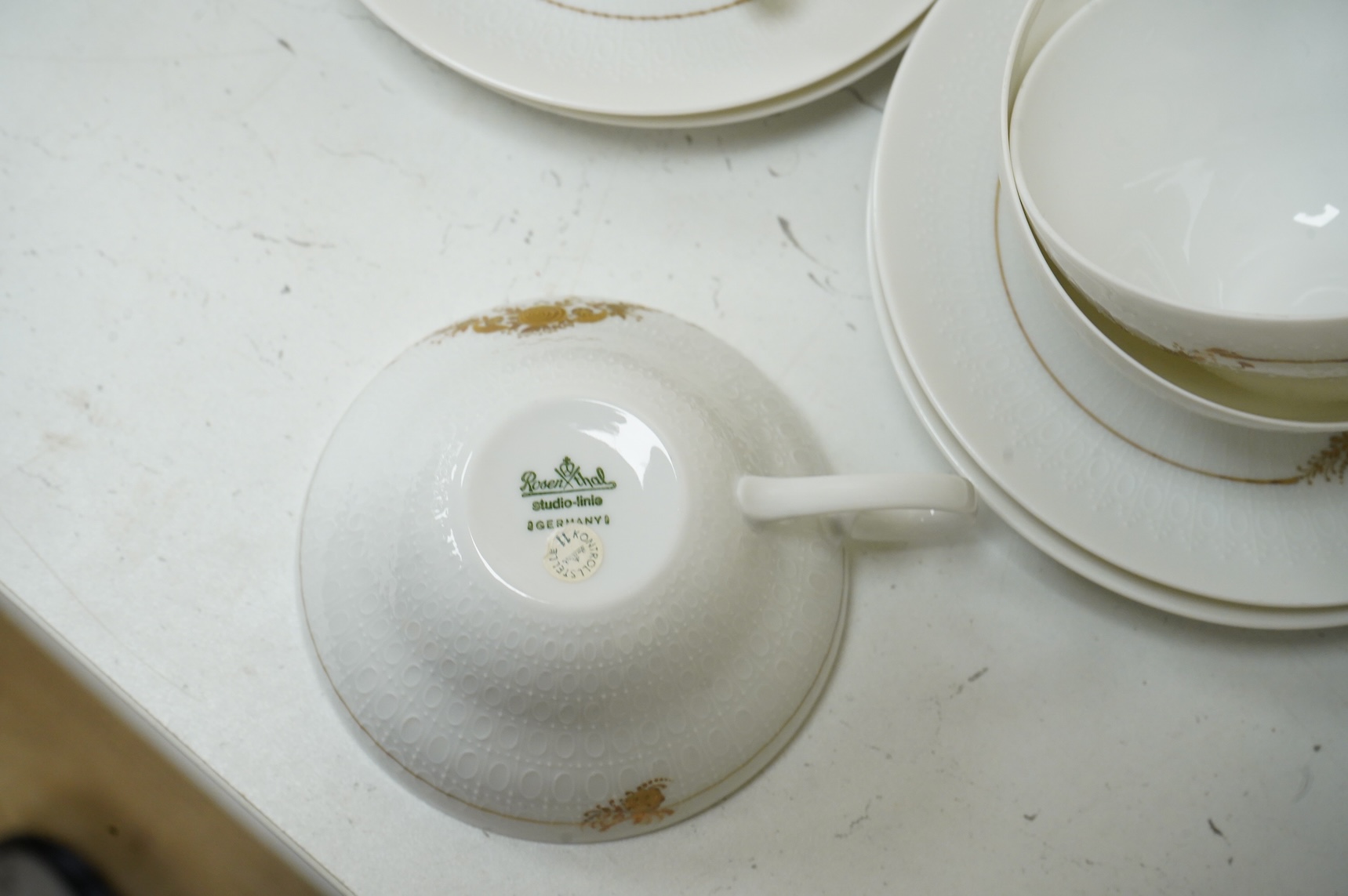 A Rosenthal studio line gilt decorated tea and coffee set to include cups and saucers, tea and coffee pot and side plates